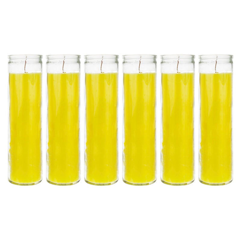 Mega Candles 6 pcs Unscented Yellow 7 Day Glass Container Devotional Prayer Candles, Premium Wax Candle 2 Inch x 8 Inch, Sanctuary, Vigils, Prayers, Blessings, Religious, Memorials, Remembrance - Image 1
